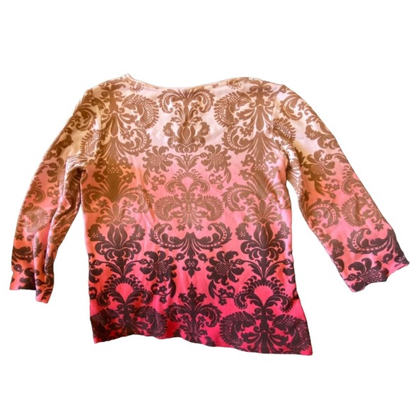 Charter Club Pima Cotton Luxury 3/4 Sleeve Pink Ombre Top Petite PP - Picture 3 of 6